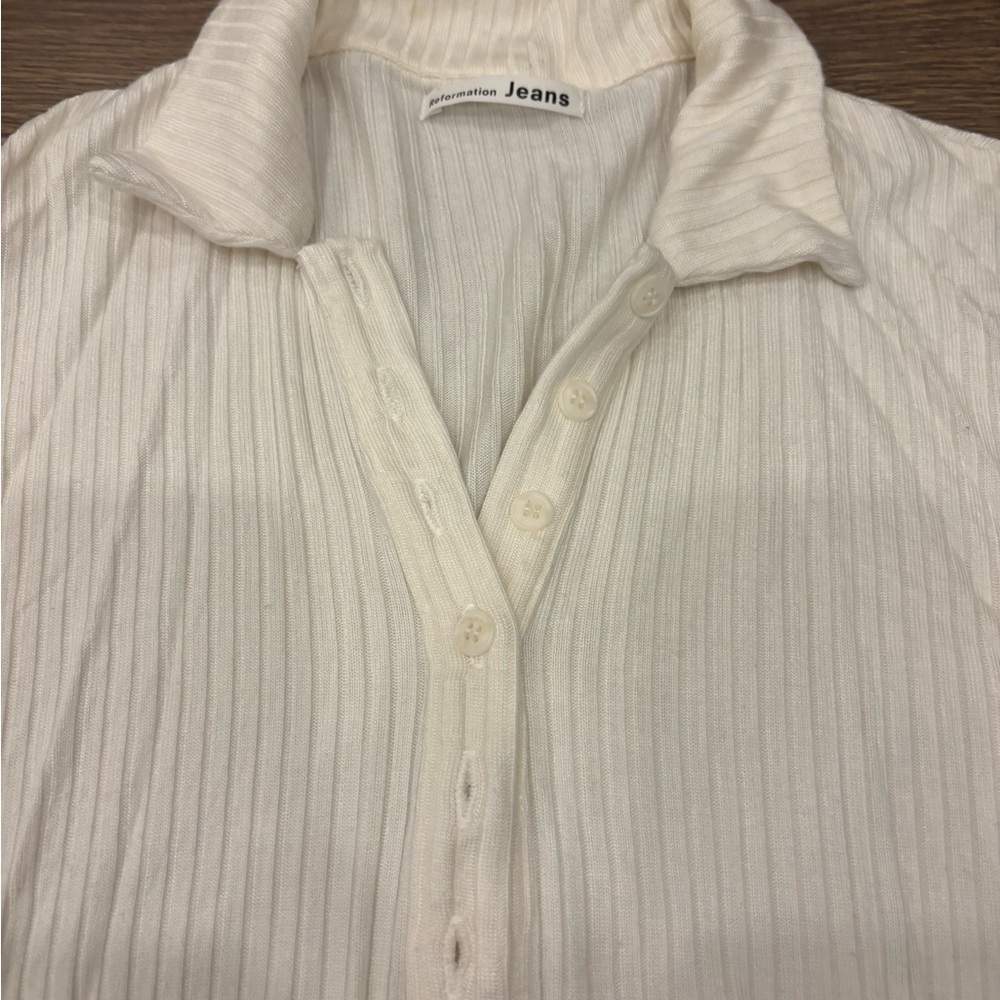 Reformation Off-White Ribbed Knit‎ Top - Picture 3 of 4